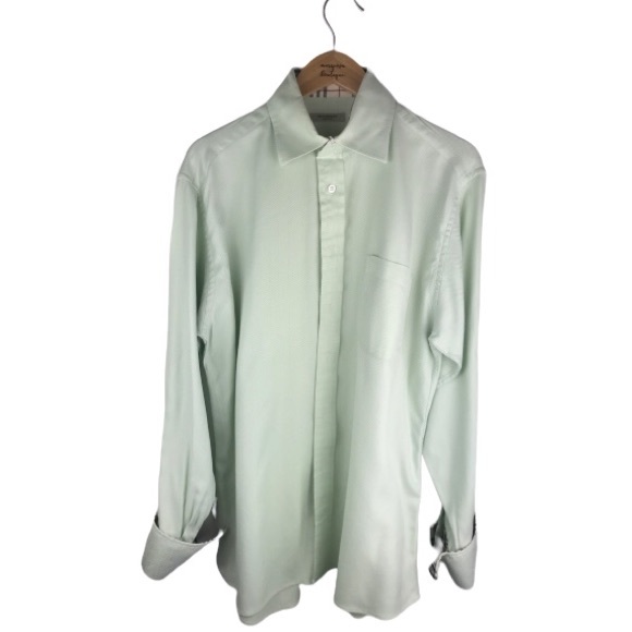 BURBERRY LONDON Mens Oxford French Cuffs Dress Shirt Nova Check Mint Green - Picture 2 of 10